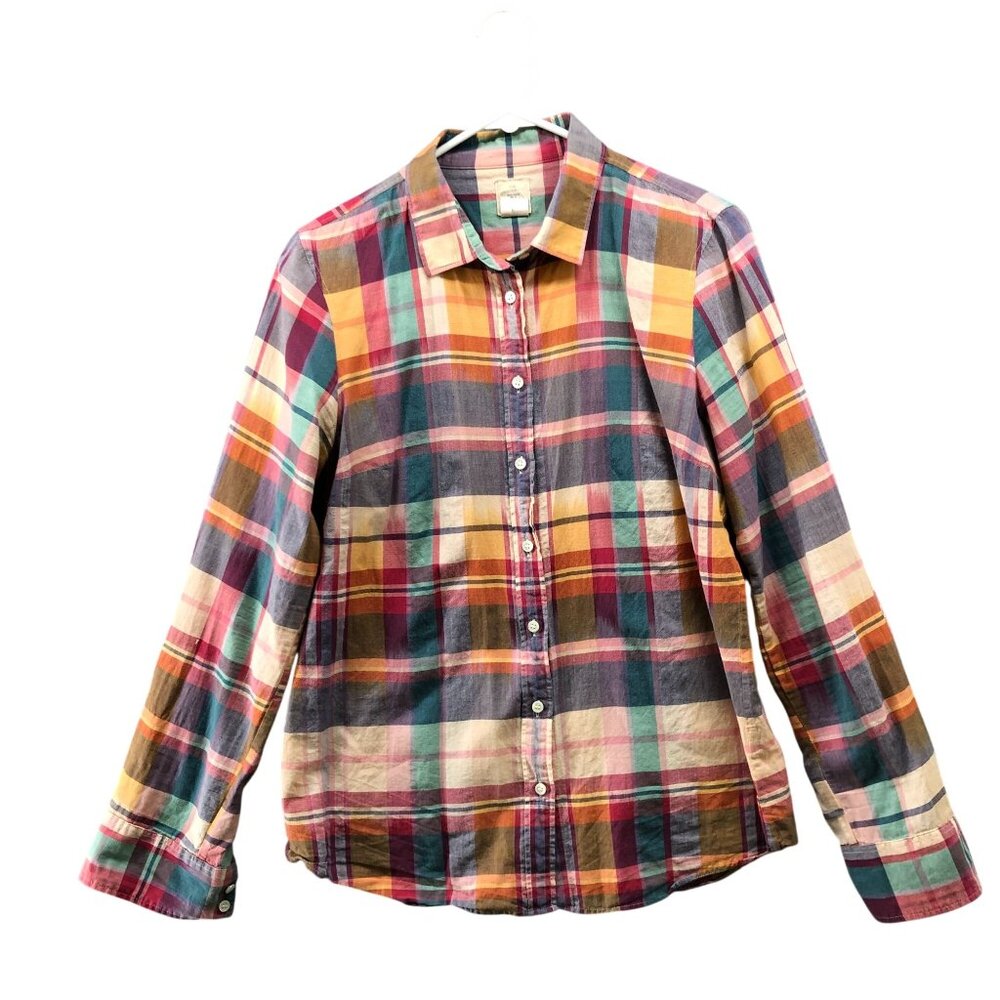 J. Crew Boy Shirt Womens‎ 6 Long Sleeve Plaid Lightweight Cotton Multicolor